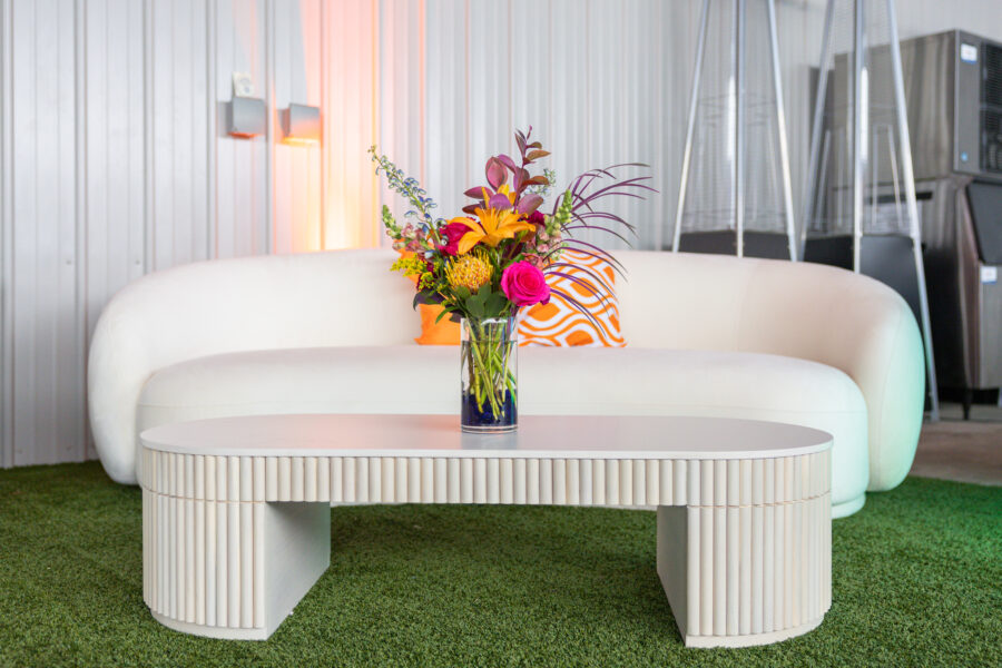 Furniture_Event Rentals_White Modern Sofa_Neon Decor_Soft Seating