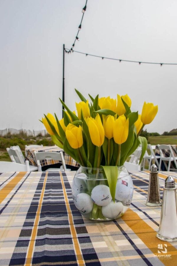 Golf-Themed-Table-Centerpieces-Yellow-Tulips
