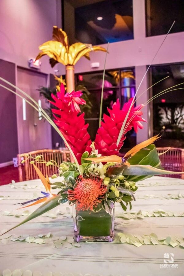 Floral-Centerpiece-Tropical-Themed-Event-Table-Decor