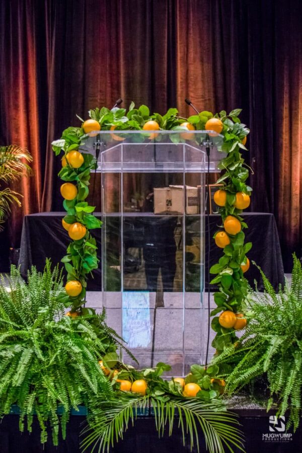 Elevated-Clear-Podium-With-Greenery-Decor