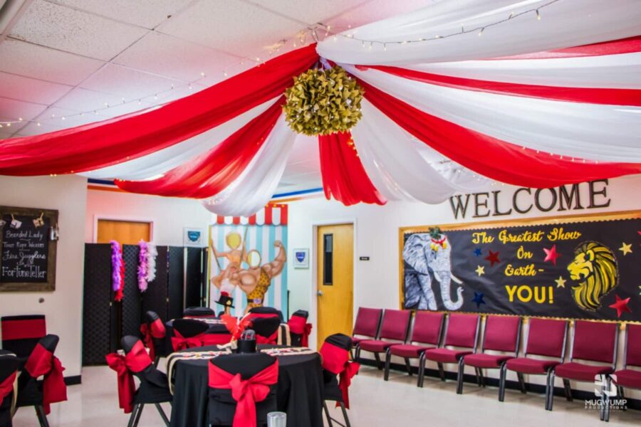 Fabric-Ceiling-Treatment-Red-And-White