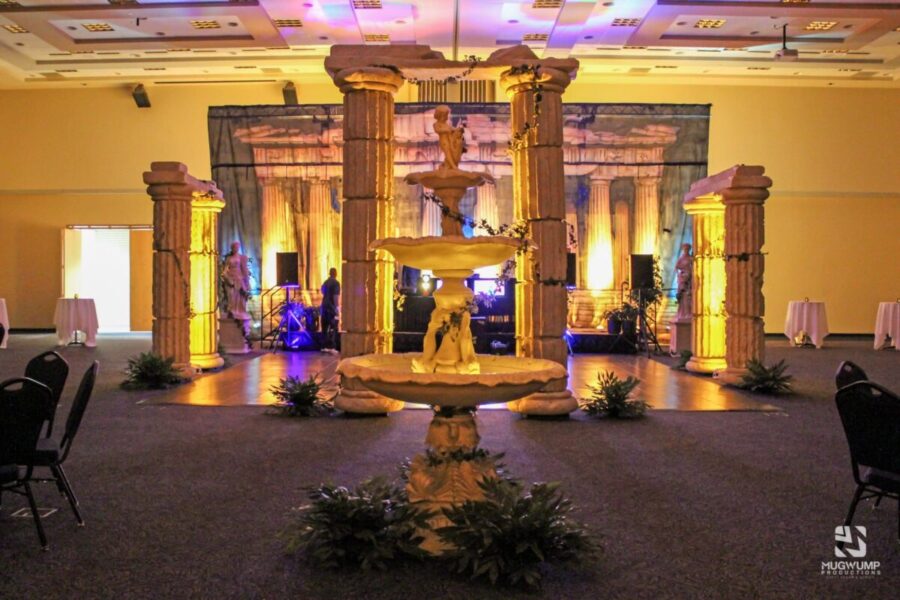 Greek-Themed-Event-Decor-Fountain