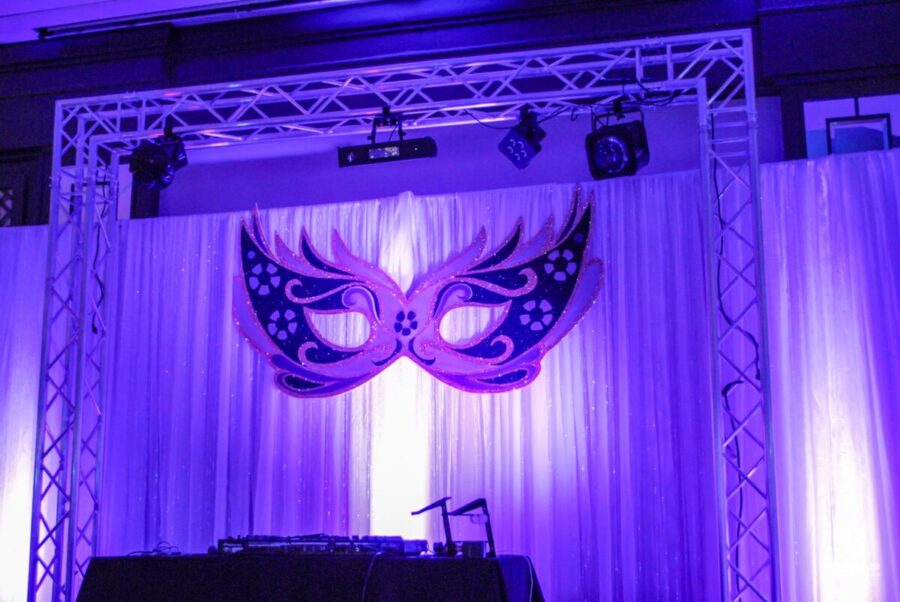 Masquerade-Themed-Event-DJ-Booth-Mask-Decor
