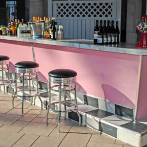 Pink_Bar_Black_Stools_50s_Theme_Event_Decor_Rentals_Jacksonville
