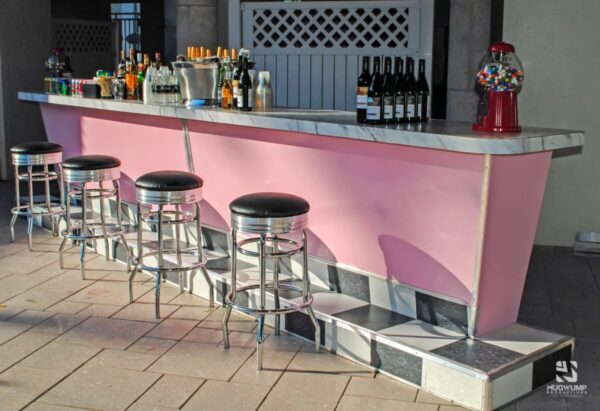 Pink_Bar_Black_Stools_50s_Theme_Event_Decor_Rentals_Jacksonville