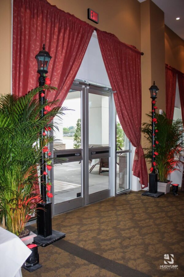 Red-Curtain-Decor-Black-Light-Poles-Palm-Trees